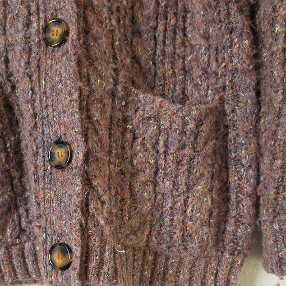 Forever 21 Cozy Brown/Light Purple Cable Knit Cardigan Sweater Size: Medium - Picture 5 of 8